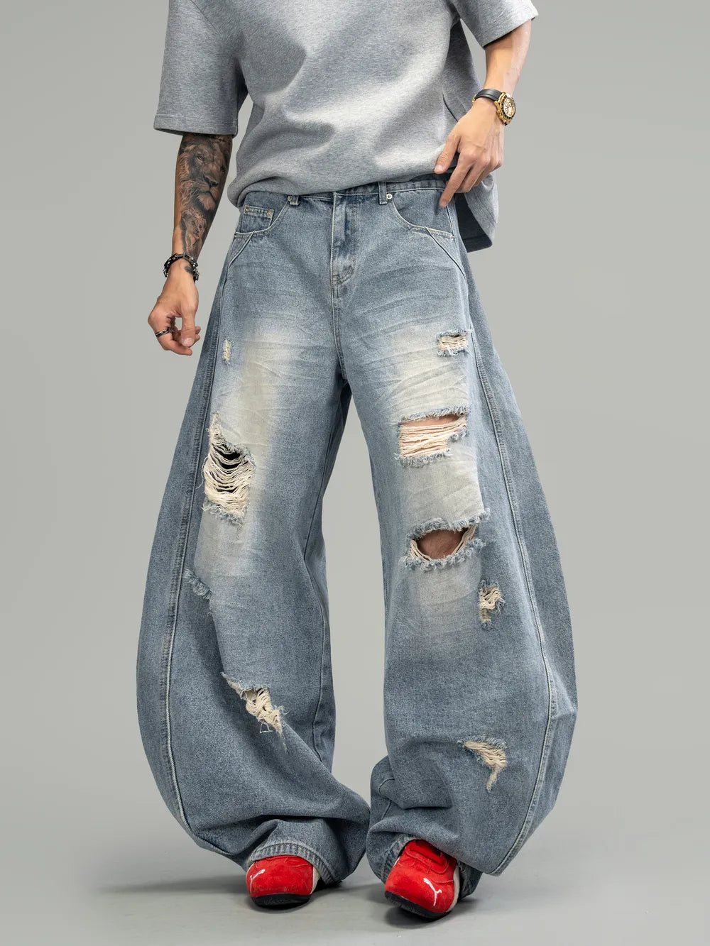 DBW Doublewin Distressed Washed Ripped Jeans