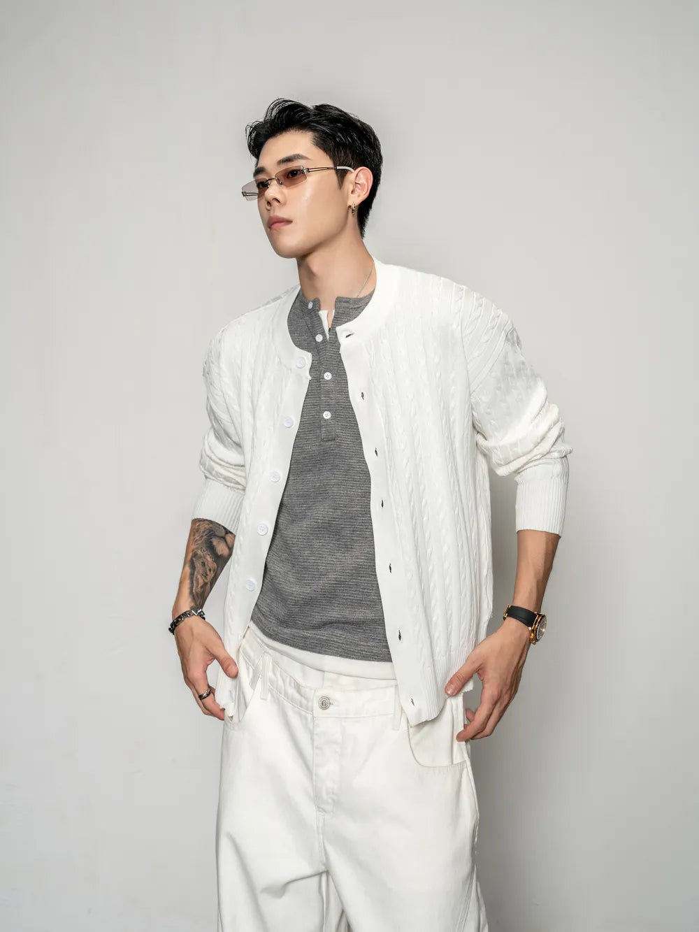 DBW Doublewin Cable Knit Wrap Cardigan