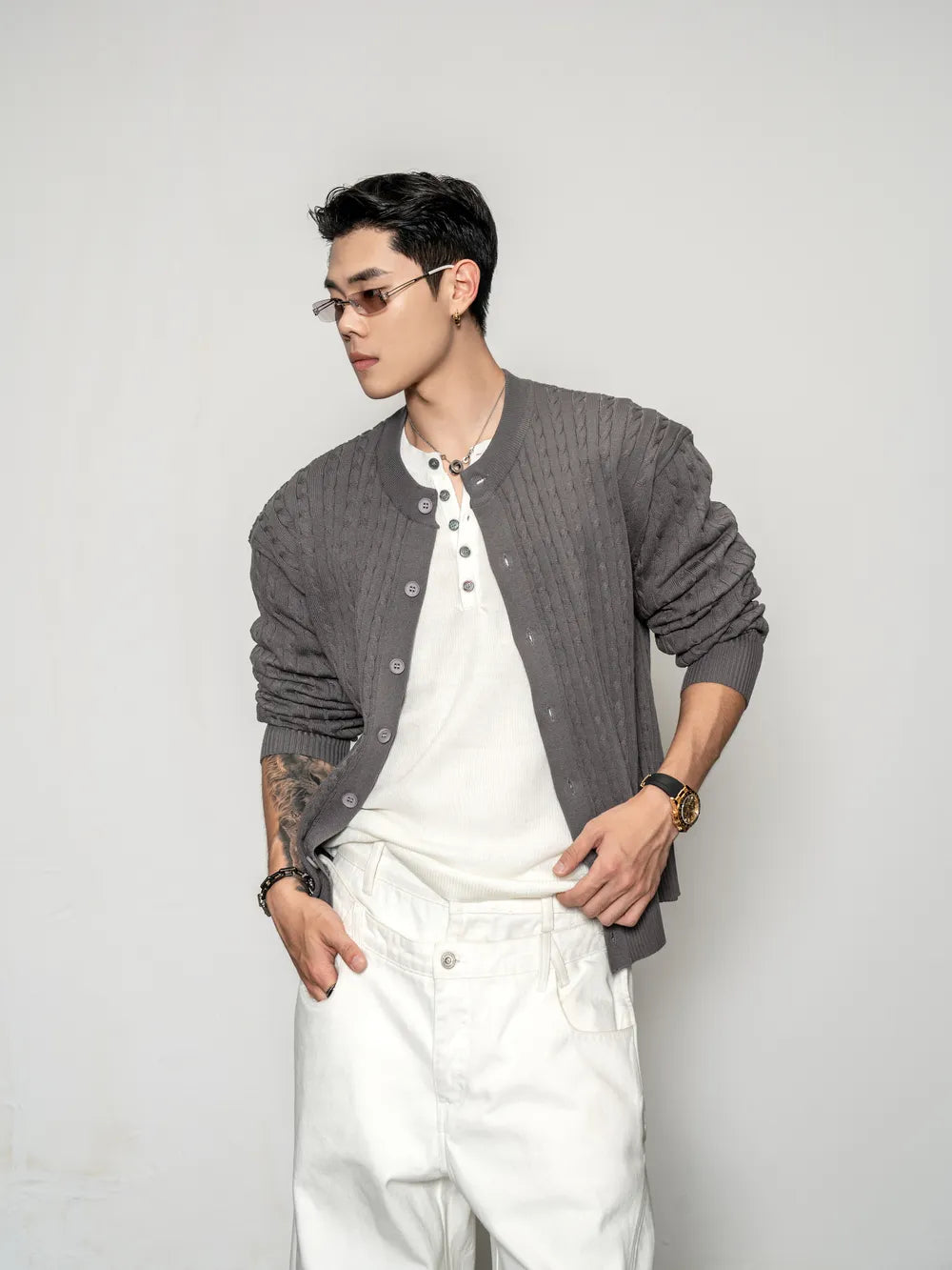 DBW Doublewin Cable Knit Wrap Cardigan
