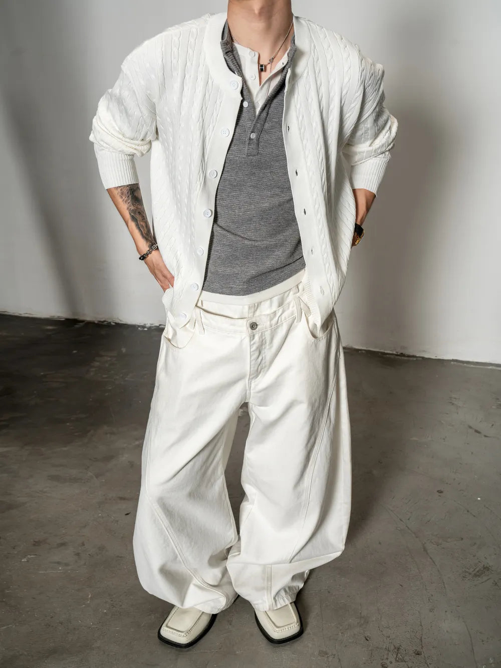 DBW Doublewin Cable Knit Wrap Cardigan