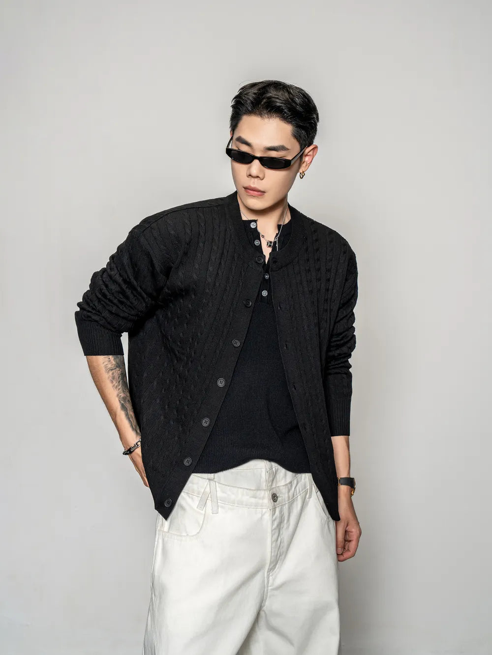 DBW Doublewin Cable Knit Wrap Cardigan