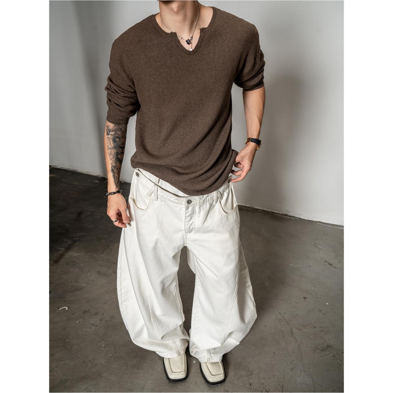 DBW Doublewin lazy comfortable V-neck knitted bottoming shirt