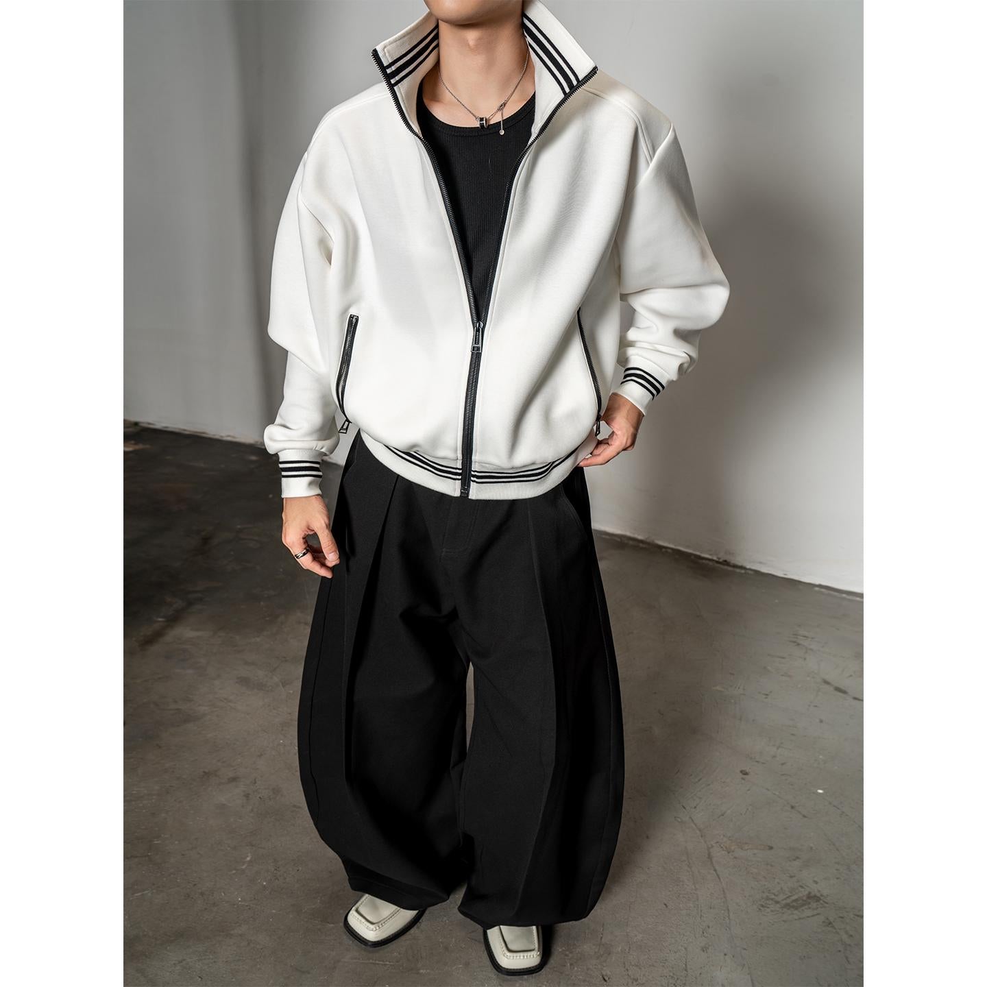 DBW Doublewin High-Neck Color-Block Zip-Up Coat