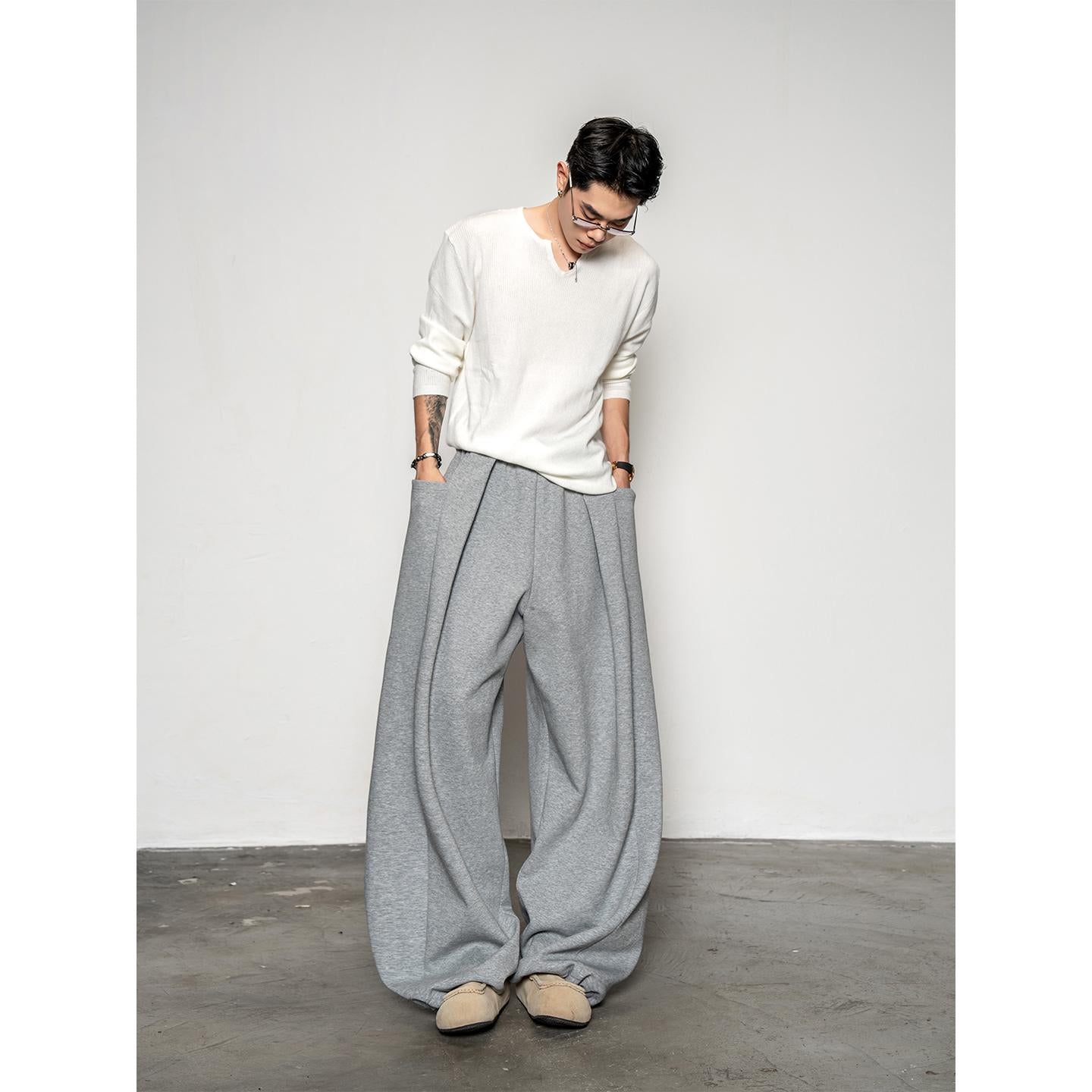 DBW Doublewin layered pleats side large pocket sweatpants